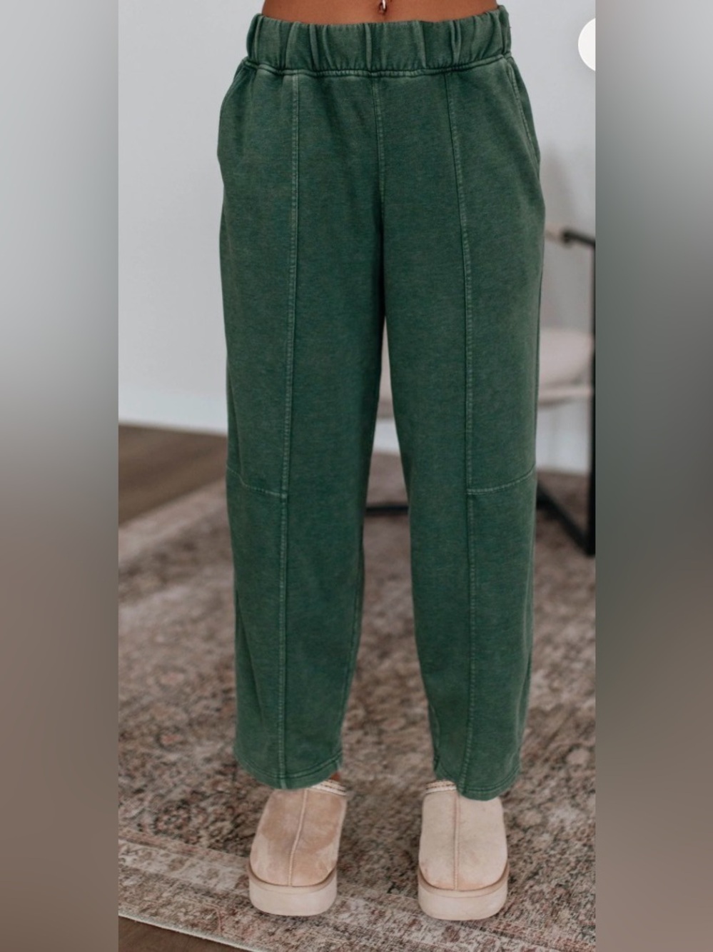New Rae Mode Brailyn Wide Leg Barrel Sweatpants ~ Mineral Wash Green - Picture 2 of 12